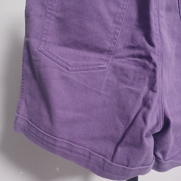 90s Denim High Waist Dark Purple Cuffed Shorts - Picture 9 of 12